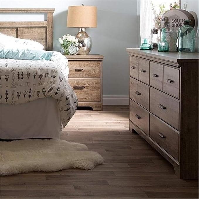 Home Square 3 Piece Modern Bedroom Furniture Set - 8 Drawer Bedroom Dresser/Small Nightstand with Drawers - Set of 2 / Distressed Grey Oak