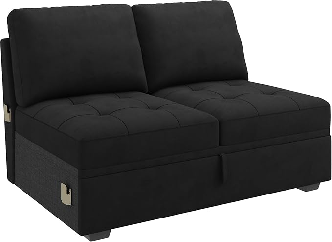 HONBAY Modular Sectional Sleeper Sofa with Pull Out Bed, Loveset Chair for Sectional Couch, Black