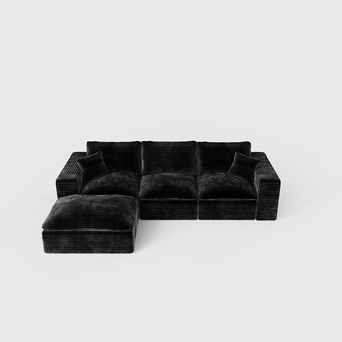 Ball & Cast 108" Cloud Sectional Couches for Living Room,Convertible L Shaped Couch with Deap Seat & Movable Ottoman,3 Seater Modular Sectional Sofa,Free Combination,No Assembly Required,Black