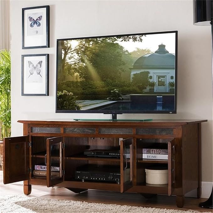 Leick Home 89360 Rustic Oak TV Stand with Slate Tiles and Enclosed Storage for 65" TV, Distressed Rustic Autumn - Image 11