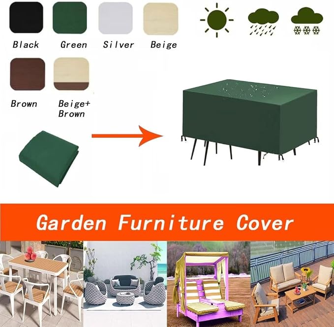 Patio Furniture Covers,Heavy Duty Outdoor Table Chair Sofa Covers,420D Oxford Waterproof Anti-UV Windproof Weatherproof Outdoor Furniture Cover Green 118" L x 31" W x 39" H - Image 6