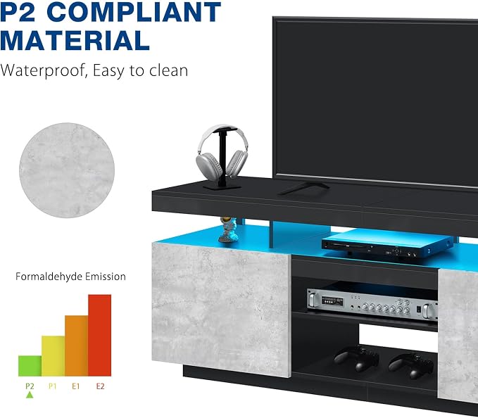 HOMMPA LED TV Stand for 75 Inch TV, Modern Tall Entertainment Center with Power Outlet, Gaming TV Consoles with Storage, High Gloss LED Lights Game Cabinet for Living Room, Grey& Black - Image 10