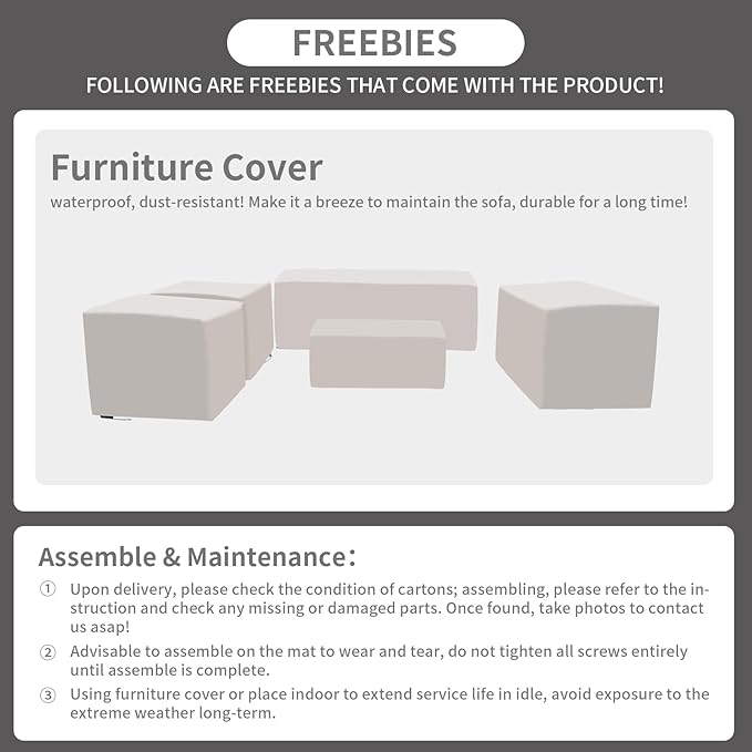 Rattaner 5-Piece Outdoor Furniture Set Patio Furniture Set Outdoor Couch Coffee Table with Storage Non-Slip Cushions and Waterproof Covers, Khaki
