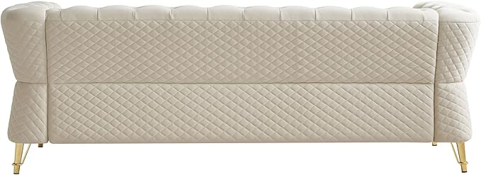 KEIKI 87" Chesterfield Velvet Button Tufted Sofa with High Density Foam Cushions, Modern Style 3-Seater Couch with Gold Strip Trim Decoration, Easy Assembly, for Apartment, Living Room, Office, Beige