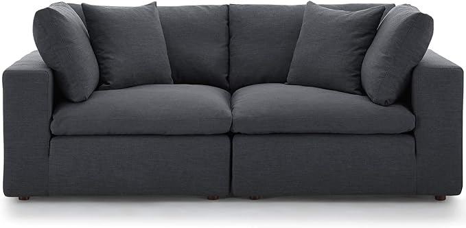 Modway Commix Down Filled Overstuffed 2 Piece Sectional Sofa Set, Two Corner Chairs, Gray