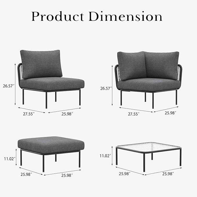 LayinSun 9 Pieces Aluminum Patio Furniture Set, Modern Modular Sectional Sofa with Coffee Table and Upgrade Thickness Cushion