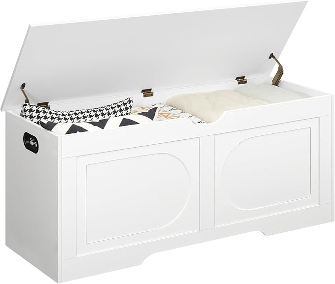 MAHANCRIS Storage Chest, 43.3” Toy Box, Entryway Storage Trunk, Shoe Bench with Storage, Engineered Wood Storage Cabinet with 2 Safety Hinges, Entrance Bench for Living Room, White SCWT2101 - Image 8