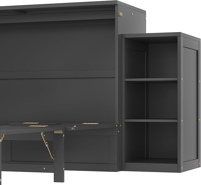 Bellemave Queen Murphy Bed, Cabinet Bed with 2 Shelves and Storage Drawers, Farmhouse Murphy Cabinet, Noisy Free, for Guest Bedroom, Living Room, Office, Vintage Dark Gray