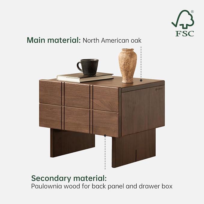 YESWOOD Solid Walnut Nightstand with Drawers, Mid Century Modern Nightstands, Low Profile Night Stand for Low Bed, Fluted Wabi Sabi Bedside Table for Bedroom, Small Wooden Side End Tables Living Room - Image 7