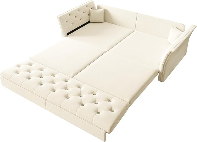 ERYE 3-in-1 Foldable Sleeper Sofa Bed Velvet Fabric Loveseat Sofabed, 74-Inch Queen Loveseat Convertible Pull Out Sleeper Couch Bed with Flower Tufted Accent, Easy Assemble