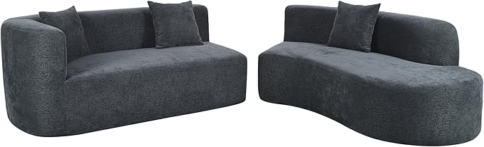 Merax Modern Minimalist Large 2-Piece Sectional Curved Chenille Sofa with 3 Pillows and High-Density Foam for Luxurious Comfort and Seamless, for Living Room, Bedroom, Grey