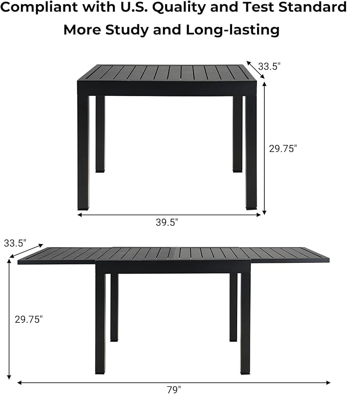 Grand patio 5-Piece Outdoor Dining Set, 4 Leather-Look Wicker Blue Swivel Patio Chairs & 1 Expandable Dining Table, Black - Image 8