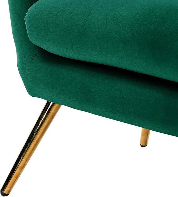 HULALA HOME Velvet Accent Chair Set of 2, Modern Wingback Arm Chair with Metal Gold Legs, Velvet Tufted Upholstered(Green)