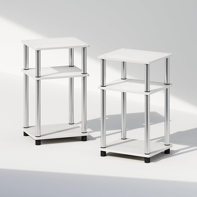 Furinno Just 3-Tier Turn-N-Tube Open Storage Nightstand, 2-Pack, Plastic Poles, White Oak/Stainless Steel - Image 7
