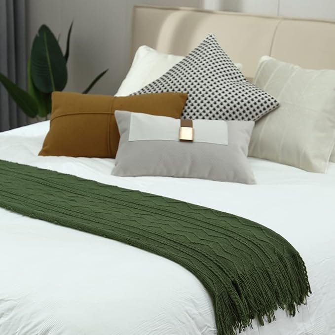 CREVENT Knitted Decorative Throw Blanket for Couch Sofa Chair Bed,Soft Warm Cozy Light Weight for Spring Summer (50''X60'' Forest Green Christmas Green)