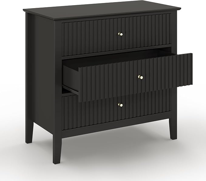 May in Color Large Black Fluted 3 Drawer Dresser Set of 2, Chest of Drawers with Ball Bearing Slide Modern 30 inch Tall Wood Nightstand with Spacious Storage for Bedroom Hallway Living Room Entryway - Image 9