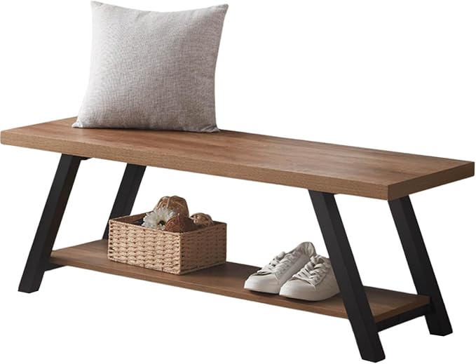 LVB Industrial Entryway Bench, Wood and Metal Storage Bench for Living Dining Room, Farmhouse Indoor Entry Way Shoe Benches Seat, Rustic Oak, 47 Inch Long - Image 10