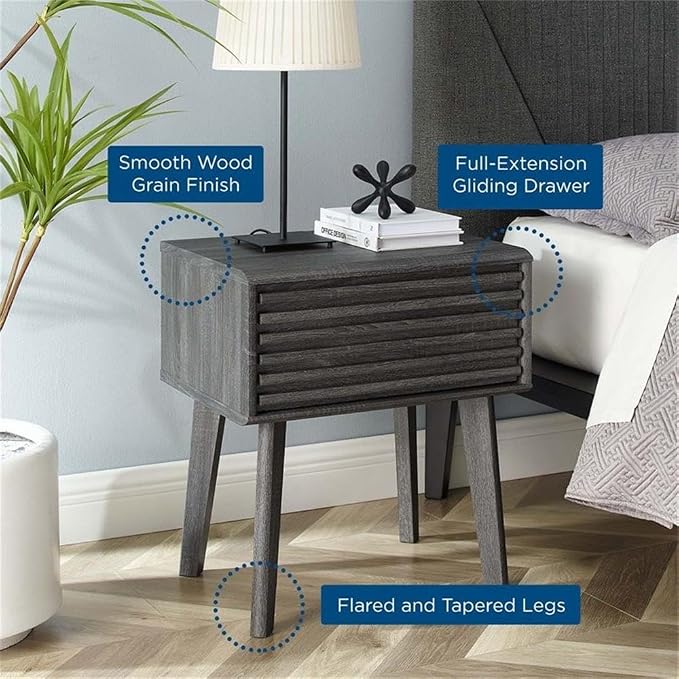 Modway Render Mid-Century Modern End Table or Nightstand in Charcoal, 15 x 19 x 21.5 - Image 8