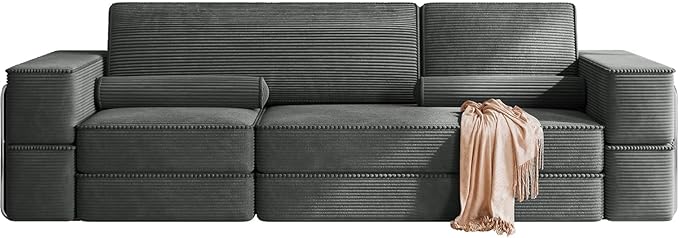 YITAHOME Convertible Cloud Sectional Couch, Comfy Corduroy Sectional Sofa with Deep Seat & High Pillows, Modern Easy-Clean Modular Sectional Sofa for Living Room Bedroom, Gray