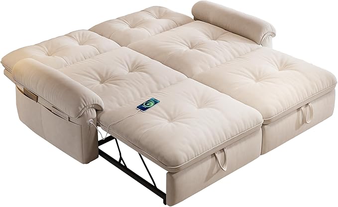 KEIKI 77" Modular Sectional Sofa with Pull-Out Bed, Convertible Sleeper Sofa Bed, 3-Seater Sleeper Sofa Couch for Living Rooms, Bedroom, Apartment, Beige