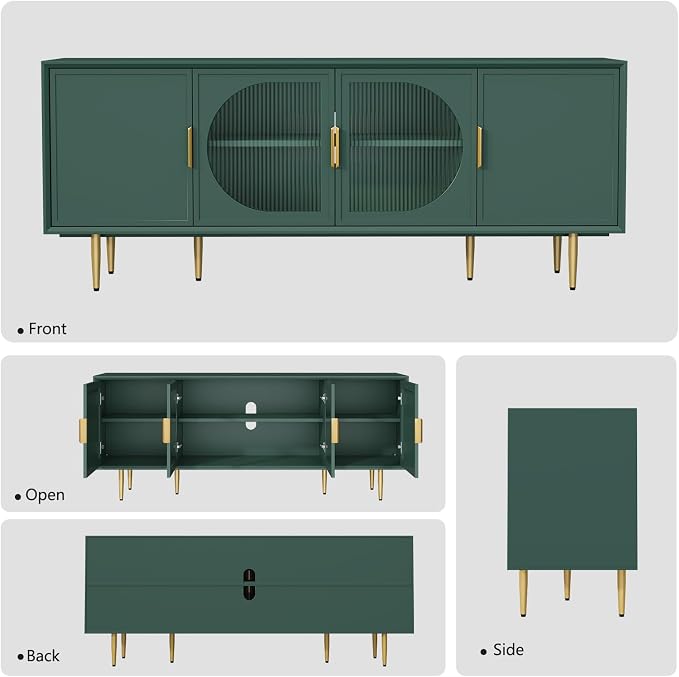 66" TV Stand for 75 Inch TV, Minimalist Media Console with Adjustable Shelves, Modern Entertainment Center with Storage for Living Room Bedroom, Green - Image 8