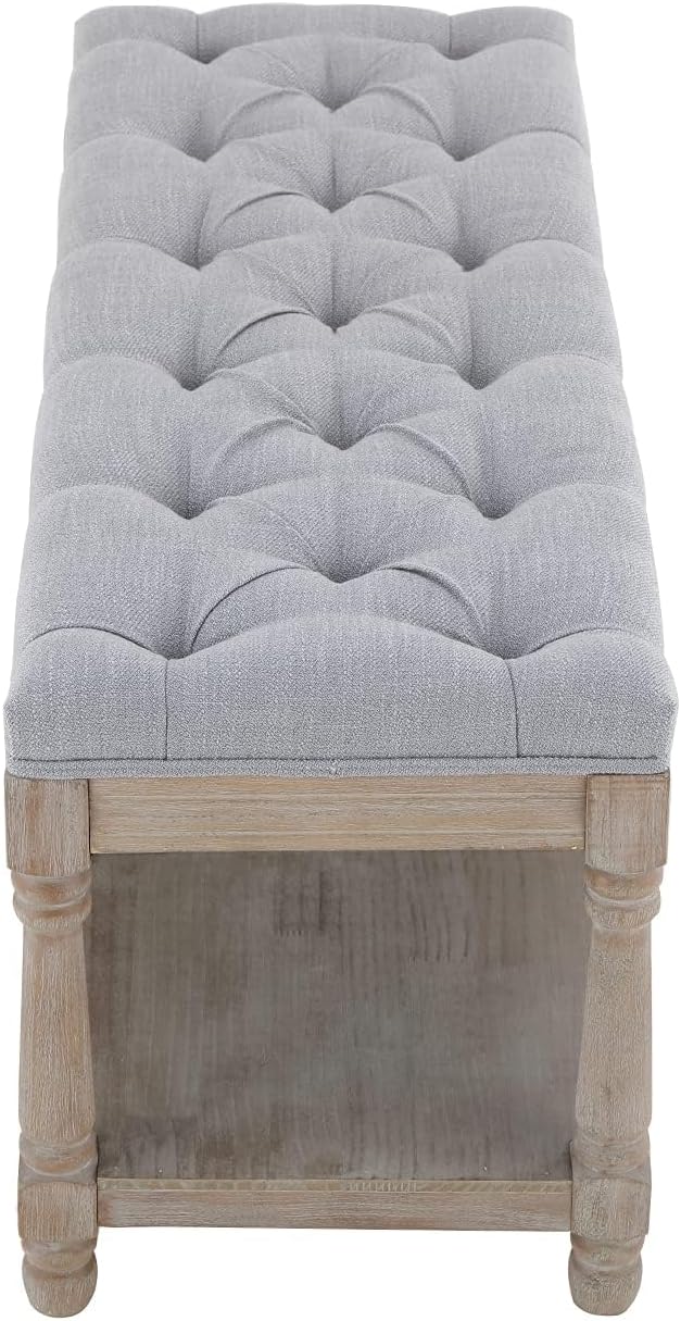 Kmax Storage Entryway Bench Tufted Shoe Rack Bench Wood Window Bench for Hallway Entrance Bedroom Corner, Gray - Image 9