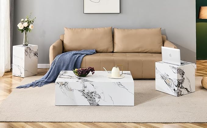 Cube End Table Wood Grain,Modern Side Table for Living Room,Contemporary Nightstand Table Sofa Table for Home,No Assembly