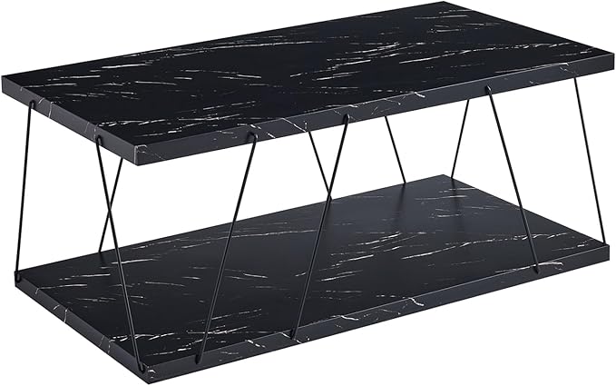 Btrpily Wooden Coffee Table - Modern Marble Coffee Table, Contemporary, Stylish, High-End Furnishing for Your Living Room (Black Marble, Rectangle)