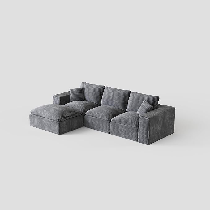 Ball & Cast 108" Cloud Sectional Couches for Living Room,Convertible L Shaped Couch with Deap Seat & Movable Ottoman,3 Seater Modular Sectional Sofa,Free Combination,No Assembly Required,Grey