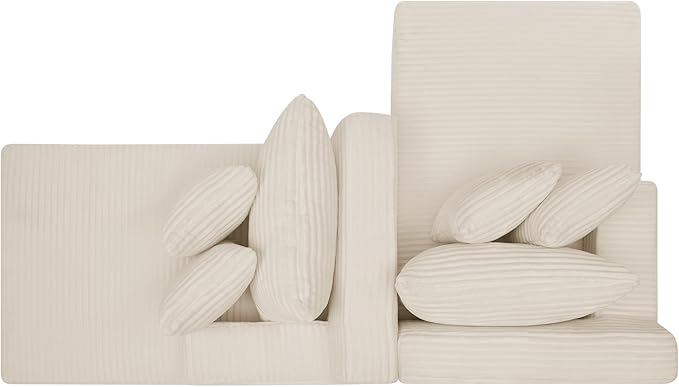 Fluffy Corduroy Double Chaise Lounge Daybed 83-Inch Oversized Loveseat Sleeper Sofa Bed,Boneless Love Seat Recliner Sleeper Couch Full Foam Floor Cloud Sofa Chaise W/6 Pillows for Living Room Bedroom