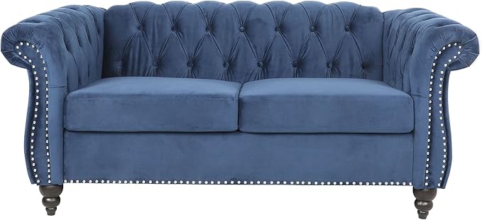 LEVNARY Velvet Sofa, Chesterfield Tufted Upholstered 2 Seater Couch, Modern Loveseat Couch Classic Furniture for Living Room Bedroom (Blue)