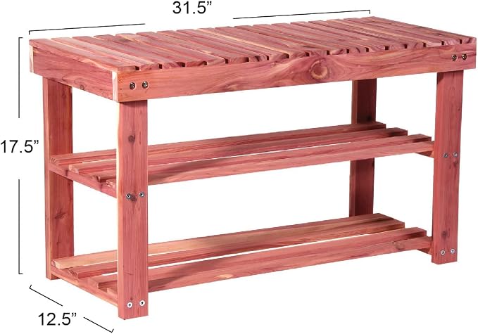 Household Essentials CedarFresh 2-Tier Cedar Shoe Rack and Seat Bench, 31.5"w x 17.5"h x 12.4"d, Red,natural - Image 4