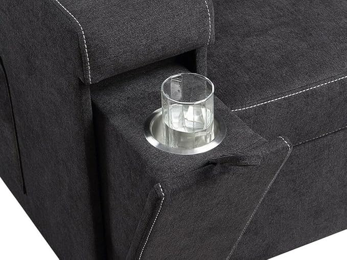 ERYE Modern Reversible Tufted Sleeper Sectional Sofa W/Pull Out Couch Bed and Storage Chaise, L-Shaped Woven Linen Fabric Upholstered Sofa&Couch Convertible Sofabed with Hidden Cupholders & USB Ports