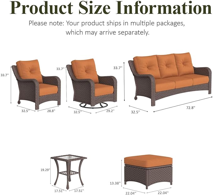 LayinSun 9 Piece Wicker Outdoor Furniture Set with 6-inch Comfy Cushions, High Back Patio Furniture Set with Swivel Rocking Chairs and Side Table