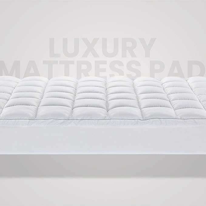 SLEEP ZONE Twin Cotton Mattress Topper, Ultra Fluffy Soft Mattress Pad Pillowtop Cooling Mattress Cover Fits 8-21 inch Deep Pocket, White