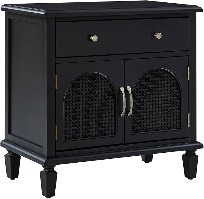 HULALA HOME End Table with Doors and Drawer, Traditional Side Table with Solid Wood Legs, Adjustable Shelf, Charging Station, Black - Image 7