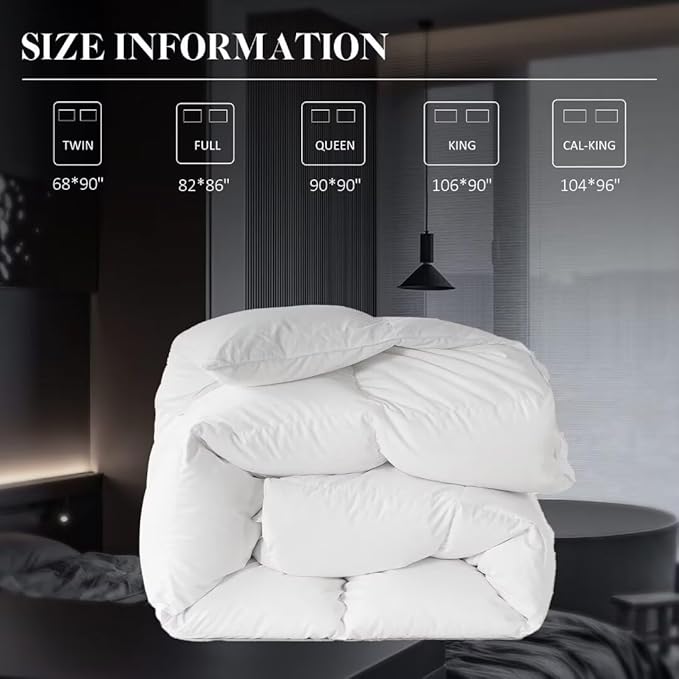 WhatsBedding Feather Down Fiber White Comforter,All Season Luxury Bed Comforter,Ultra Soft 100% Cotton Duvet Insert, Twin Size 68"x90"