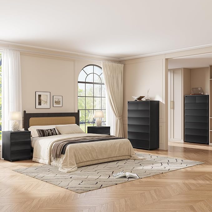 Black Nightstand Set of 2, Night Stand with 3 Drawers, Modern Nightstand with Large Storage, Silent Slides, Wooden End Side Table, Bedside Table with 3 Drawers for Bedroom - Image 9
