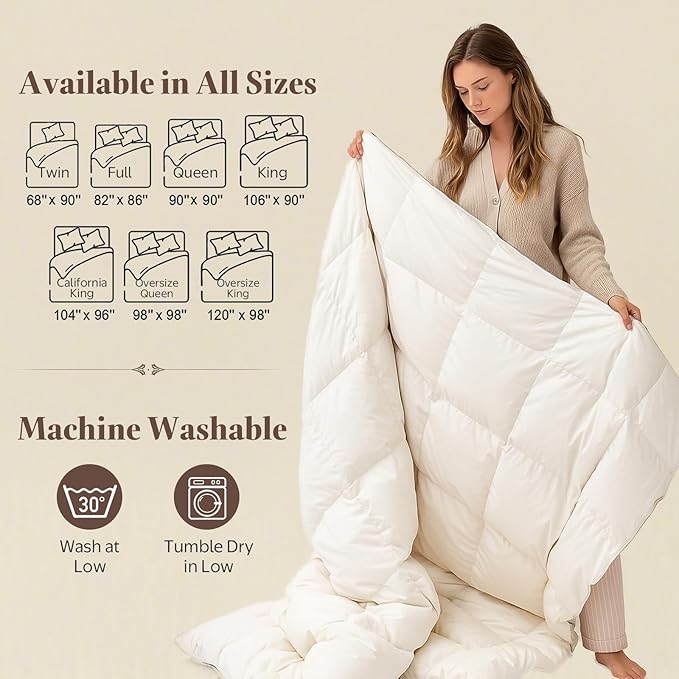 Luxury Goose Down Feather Fiber Comforter Full Size - Ultra-Soft Egyptian Cotton Blend Cover, Fluffy High Fill-Power All Season Hotel Duvet Insert(82x86 inch, White)
