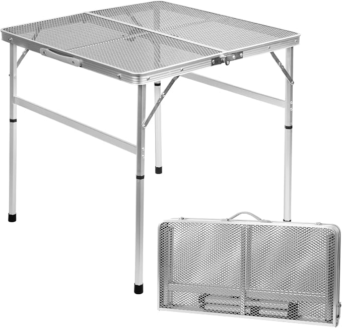 Square Folding Card Table with Adjustable Height (12" & 26"), Silver Portable Metal Mesh Table for Camping, BBQ, Picnic, Game, Patio & Indoor Use, Fits 2–4 People, Lightweight 7.6 lb, Supports 66 lb - Image 9