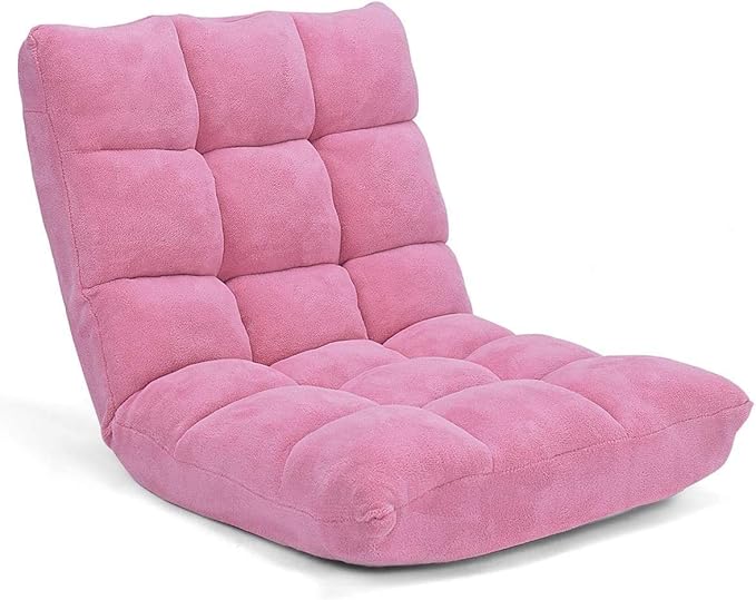 FANTASK 14-Position Sofa, Folding Memory Foam Floor Chair w/Comfy Cushions & Study Steel Frame, Angle Adjustable Floor Couch Sofa for Reading, Game, Meditating (Pink)