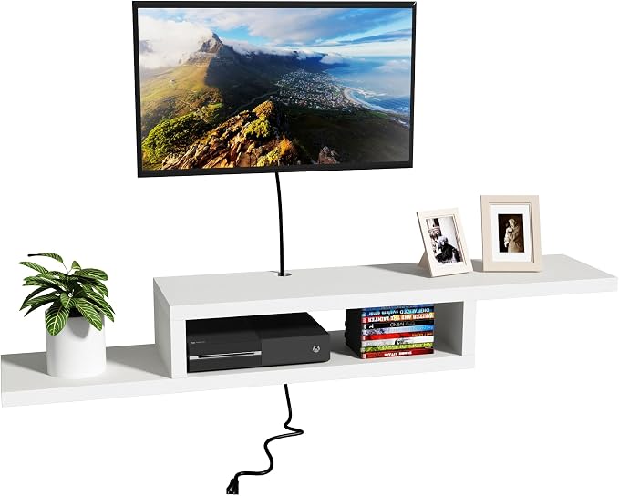 ChooChoo Wall Mounted TV Stand, Media Console Stand, 60” TV Storage Shelf, Floating TV Stand Entertainment Shelf for Living Room, Bedroom, White - Image 6