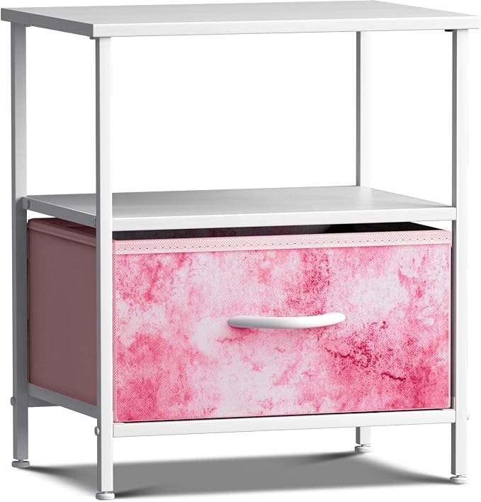 Sorbus 1 Drawer Shelf Storage Nightstand - Kids Bedside Furniture End Table Night Stand with Steel Frame Wood Top & Easy Pull Fabric Bins. Dresser & Chest for Home Bedroom Accessories Office & College - Image 7