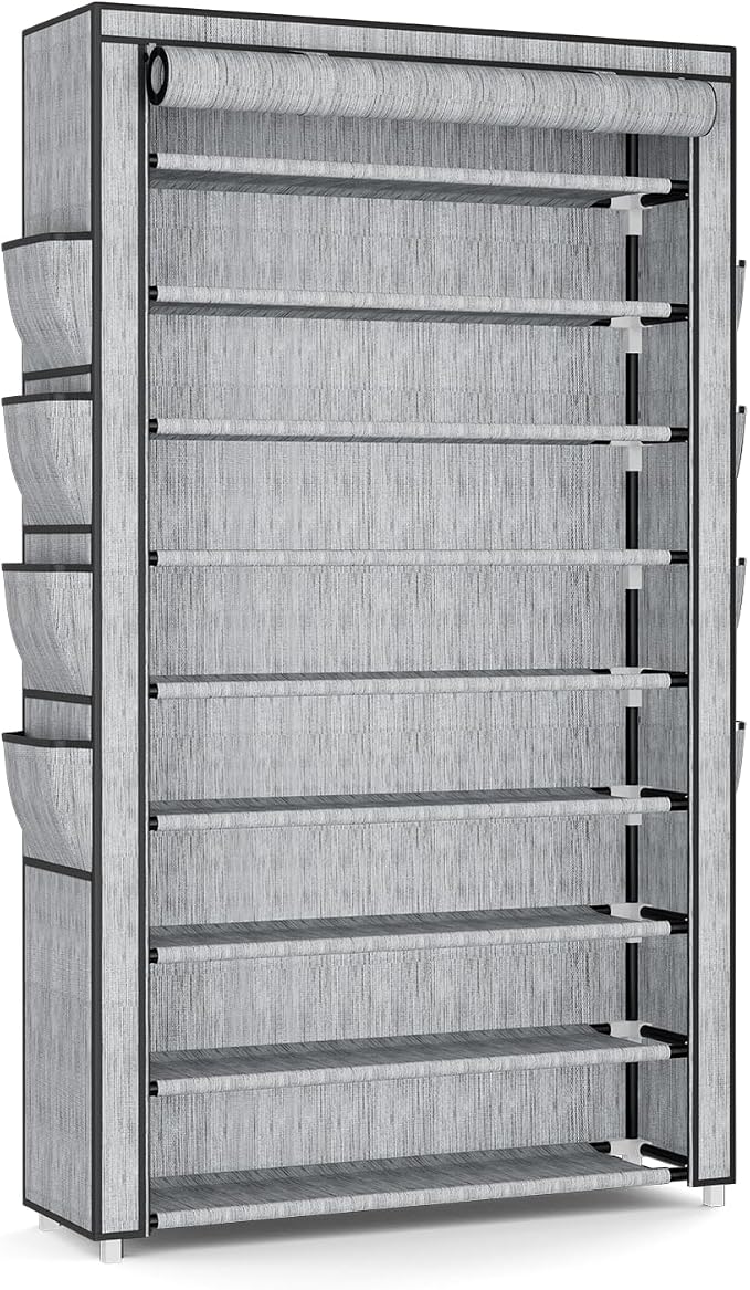 Shoe Rack with Cover, 10 Tier Shoe Organizer Storage for 40-50 Pairs Sneaker and Boots, Large Capacity, with 8 Pockets, Free Standing Tall Shoe Rack for Front Door Entrance, Closet, Printing - Image 8