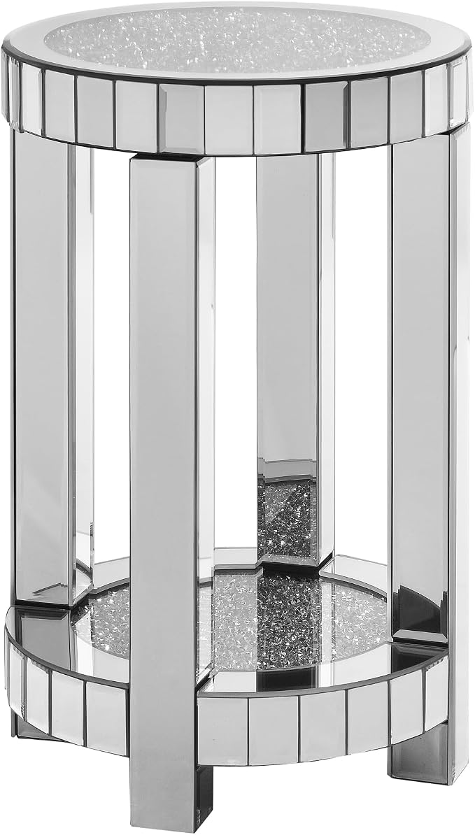 Mirrored Nightstand End Table, 13.8" W Silver Night Stand for Bedroom, Mirrored Bedside Table, Glass Mirror Nightstand (Silver-B) - Image 9