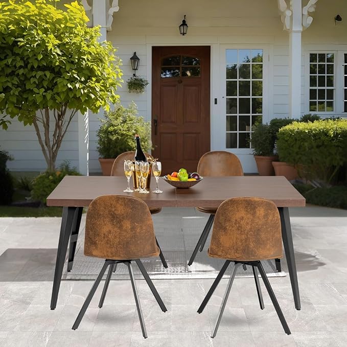Homy Casa 5-Piece Patio Conversation Dining Set – Mid-Century Style Patio Table with 4 Swivel Cushioned Chairs, Modern Garden Furniture for Deck, Lawn, Garden or Backyard, Brown