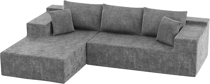 Homall 108" Modular Sectional Sofa, Boneless Couch with L-Shape Chaise, Cloud Couch with Deep Seat Upholstered, No Assembly Required for Living Room, Bedroom (Chenille, Grey)