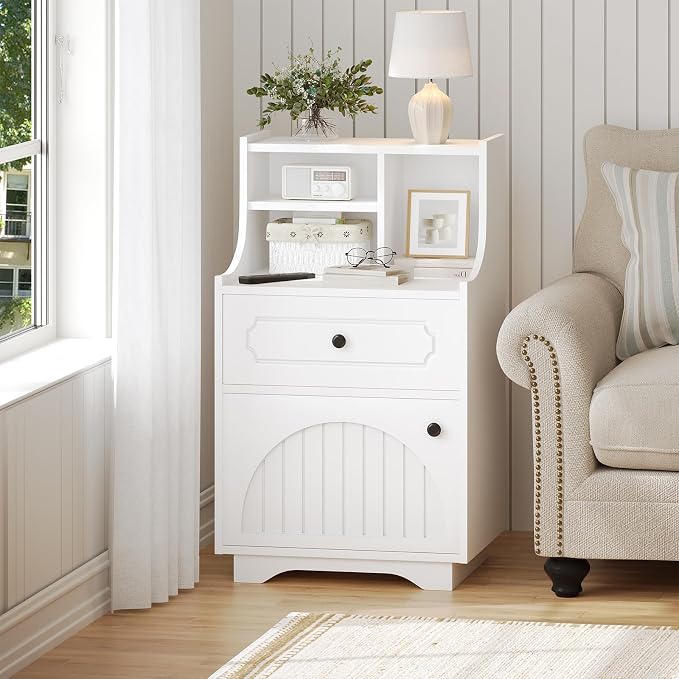 4ever2buy Farmhouse Nightstands with Hutch, White Nightstand Set of 2 with Storage, Bedside Table End Tables for Bedroom - Image 8