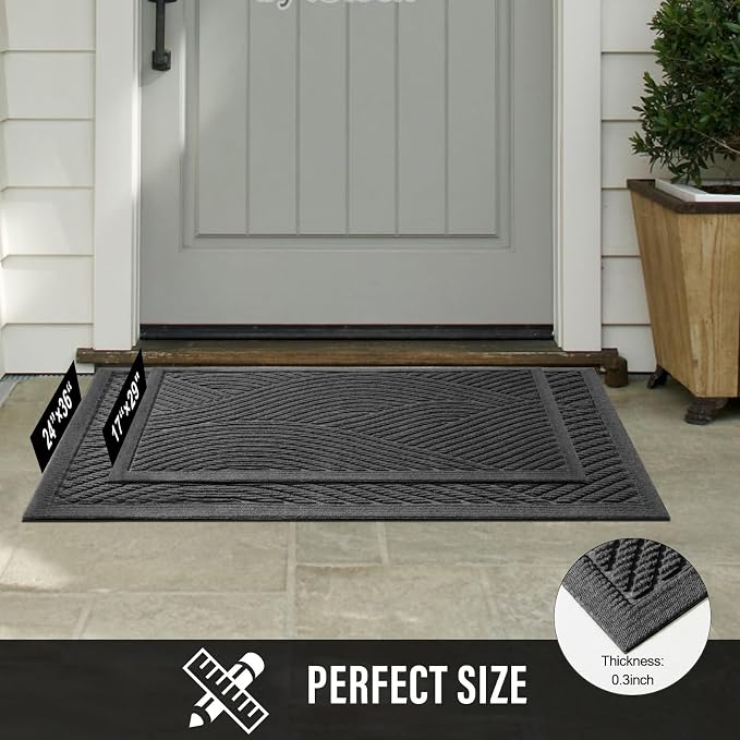 HIYARD Sturdy Front Door Mat, Absorbent Muddy Dirt Resist Welcome Door Mats Outdoor Indoor, Stain and Fade Resistant, Non-Slip Backing Entry Mat Low Profile Doormat for Entryway, 36×24, Grey - Image 7