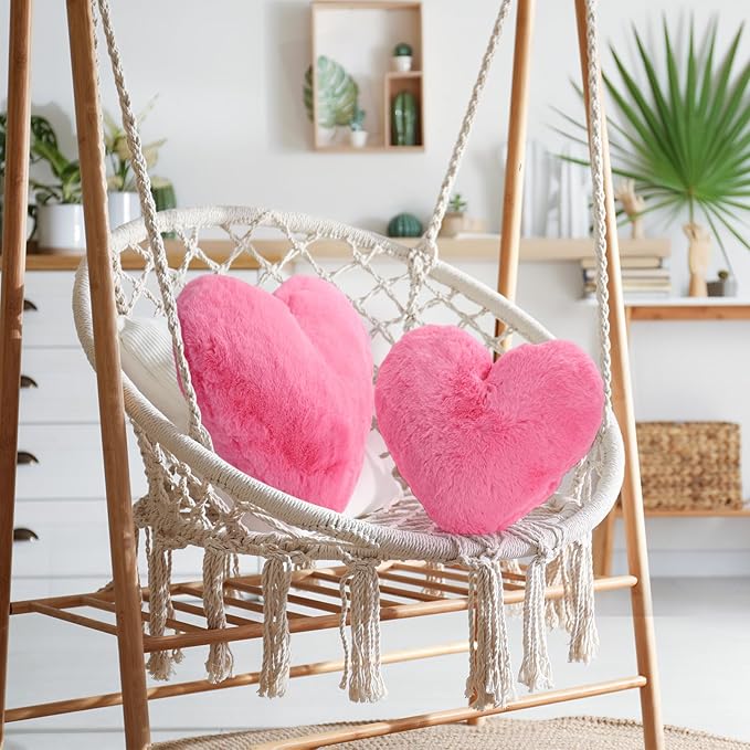 Marsui 2 Pcs Heart Throw Pillows, Soft Fluffy Faux Fur Decorative Hearts Shaped Pillows for Living Room Sofa Bed, Cute Heart Themed Gift for Women(Peach Pink,11.81 x 11.02, 16.73 x 13.78 Inch)